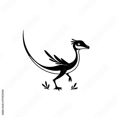 Compsognathus. Compsognathus simple black and white line art vector logo