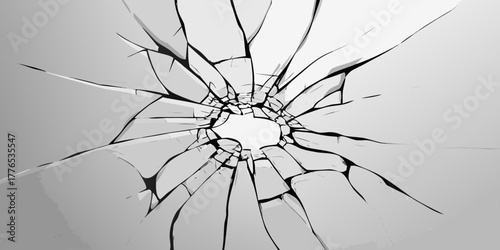 Abstract radial pattern of sharp black lines on a light gray background representing shattered glass