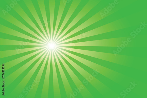 Bright green sunburst background with radiant light rays