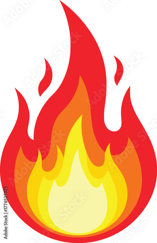 Stylized fire flame icon illustration representing heat, energy, and danger on white background