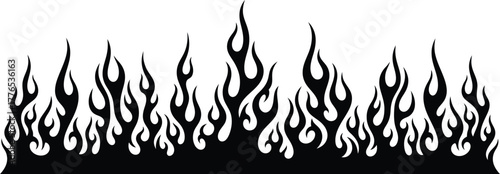 Stylized black flame border design element with dynamic hot rod tribal fire graphics illustration