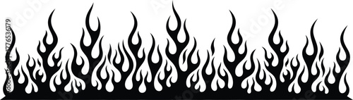 Stylized black flame border design element. hot rod fire graphic for decoration, energy, and speed concepts.