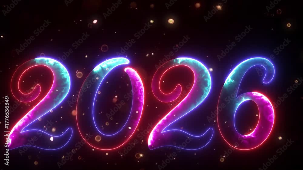 Neon effect light letter Happy New Year 2026 festive digital greeting ...