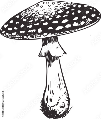 Black and white mushroom illustration fungus