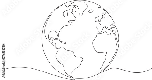 Earth globe outline drawing world continents