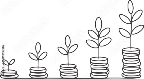 Growing plants on stacked coins growth money