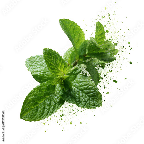 Fresh Mint Leaves With Green Powder on a White Background Showcasing Natural ...