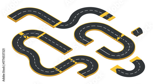 Isometric road segments set with curves and turns for infographic design