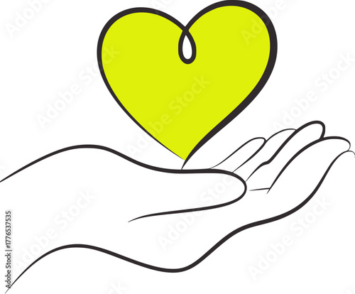 Yellow heart held by open hand care