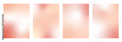 Cosmetic blush gradation set. Rose gold gradient background. Creamy pink autumn gradation templates set. Vector pastel backdrops with blur effect. Soft ombre beige and pale red wallpaper design.