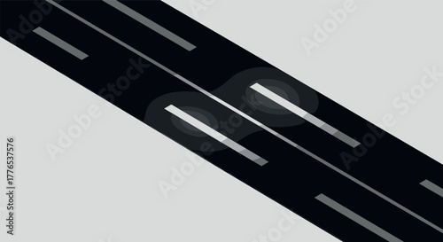 Minimalist dark road with lanes and highlights on grey background