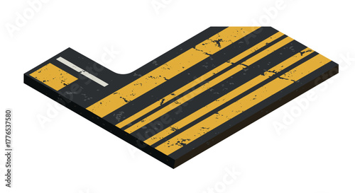 Isometric road intersection with yellow traffic lines and weathered texture