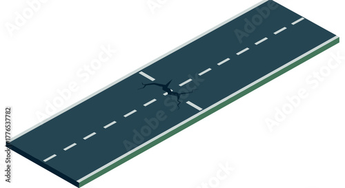 Isometric broken road segment with central crack