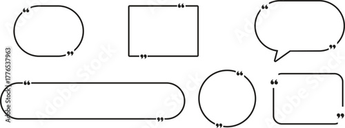 Quote Text Box Frames Vector Set. Minimalist line art speech bubble and quotation mark borders for text.