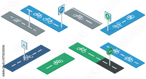 Isometric bicycle lane concepts with traffic signage