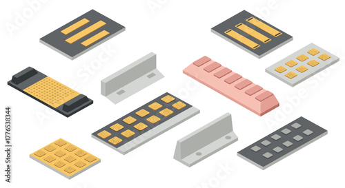 Isometric modern speed bump variations on white background