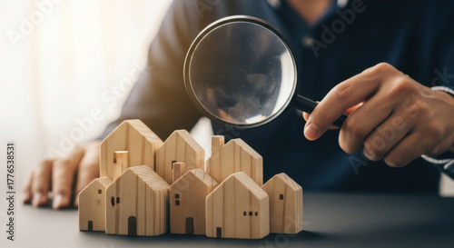 Real Estate Market Research Using Magnifying Glass Evaluating Property Investment Identifying Housing Opportunity Residential Valuation