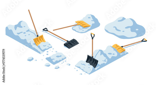 Isometric snow shoveling tools for winter cleanup and maintenance
