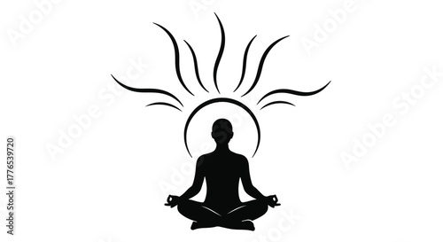 Silhouette of a person meditating in a sun salutation pose, radiating inner peace and energy.