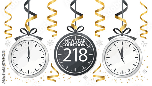 Exciting New Year countdown clocks with festive streamers, perfect for celebrating milestones and events