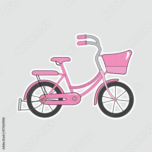 Bicycle - Pink City Bike with Basket. A charming sticker of a pink bicycle with a front basket, perfect for illustrating leisurely rides, eco-friendly transport, or urban cycling