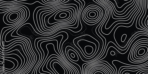 The black on white contours topography stylized relief diagram line wave carve pattern background.	
