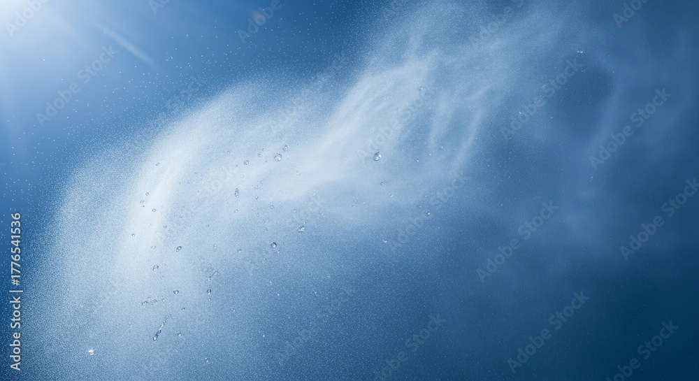 Obraz premium Water mist particles floating in blue atmosphere
