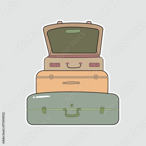 Suitcases - Travel Luggage Stack. A neat sticker featuring a stack of suitcases, ideal for symbolizing travel, packing, or moving
