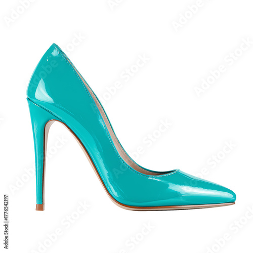 Elegant Turquoise High Heel Shoe Displayed on a Clean White Background
