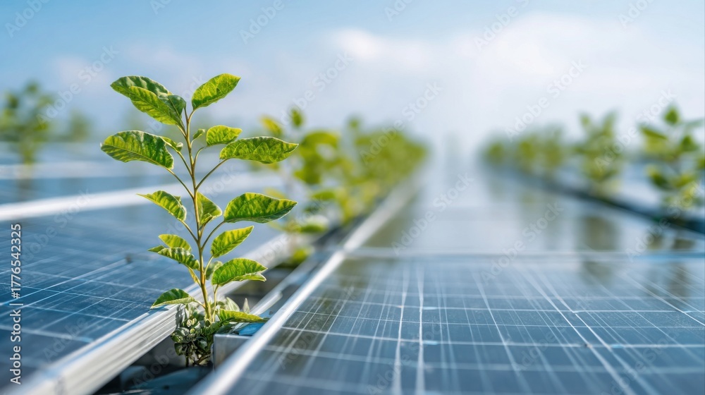 Fototapeta premium plant growing from solar panels