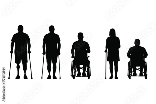 Diverse group of disabled people using mobility aids illustration