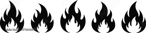 Fire icons vector set. collection of simple flame symbols for hazard, heat, energy, warning signs.