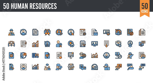 50 Human Resources Icons Set for Business and HR Applications