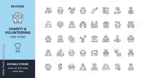 Charity and Volunteering Line Icons Set