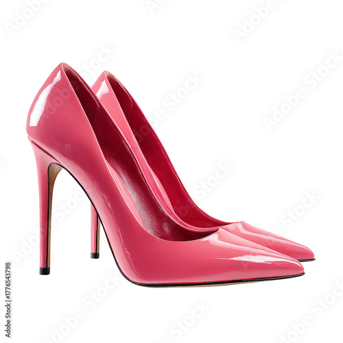 Elegant Red High Heel Shoe Placed on a Clean White Background in a Fashion Se...