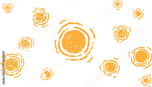 Textured Hand Drawn Yellow Pattern of Abstract Sun Symbols In Vector Set