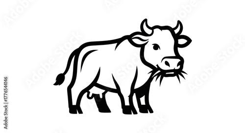Monochrome Illustration of a Dairy Cow Standing in Profile.
