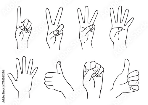 黒線画のハンドサイン 数字 じゃんけん
