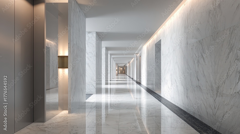 Obraz premium Elegant Marble Hallway with Modern Design and Soft Lighting