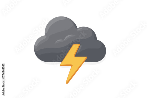 Dark gray storm cloud with bright yellow lightning bolt symbolizing severe weather and danger warning