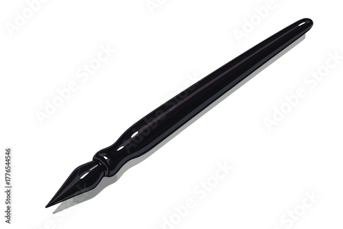 Elegant black ink pen handle with a pointed nib isolated on a white background