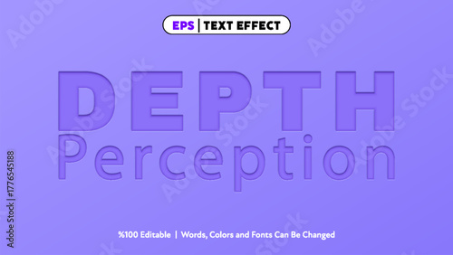 Depth perception text effect editable design with purple colors and modern font style for creative projects