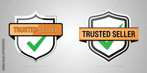 Trusted seller badges with check mark isolated on white background