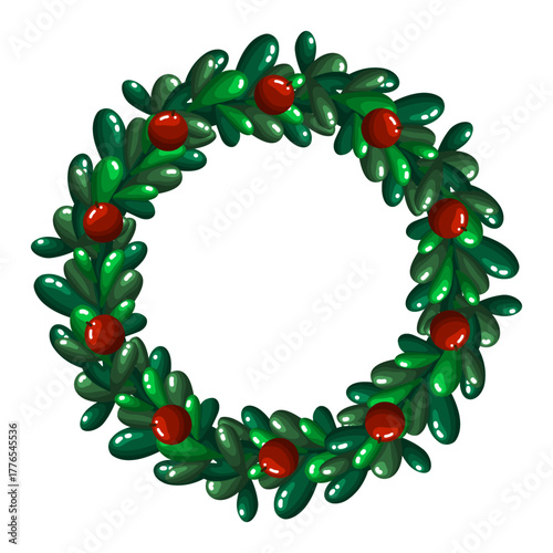 Glossy Pine Wreath with Red Winter Berries