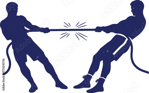 Intense Tug of War Silhouette Illustration Depicting Teamwork Competition and Strength Struggle