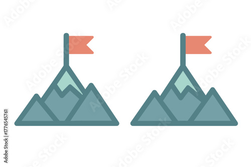 Mountain peak with flag symbolizing business success and goal achievement