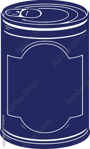 Navy Blue Metal Can Illustration Food Preservation Empty Label Space Minimalist Design