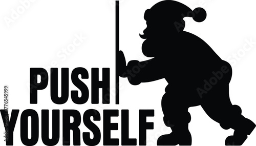 Black silhouette of Santa pushing text claus christmas