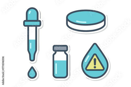 Laboratory equipment icons set including pipette petri dish and chemical hazard warning symbol