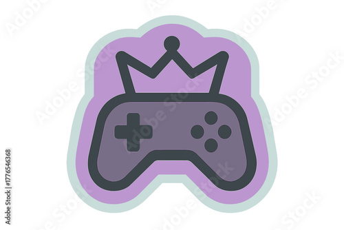 Modern video game controller topped with a king's crown symbolizing gaming royalty